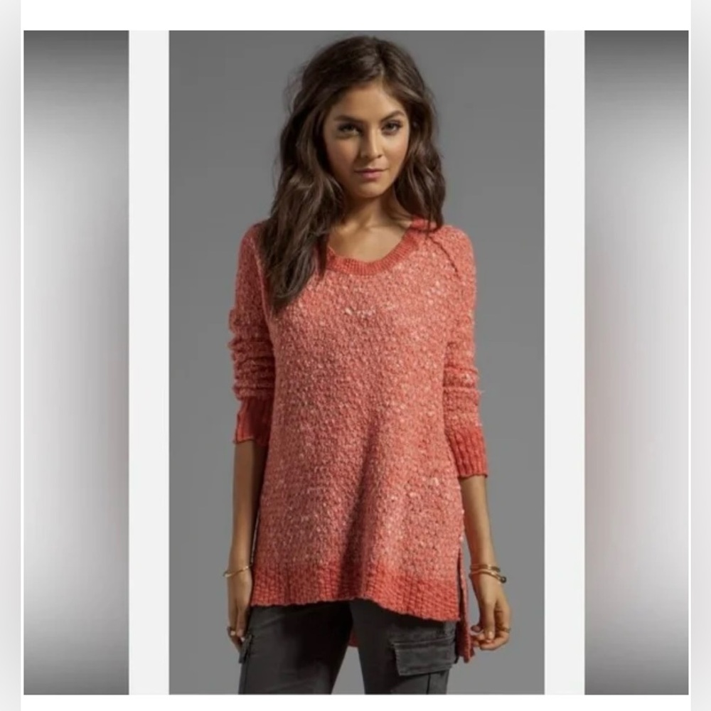 Free People Womens Red Chunky Long‎ Sleeve Wool Blend Pullover Sweater XS